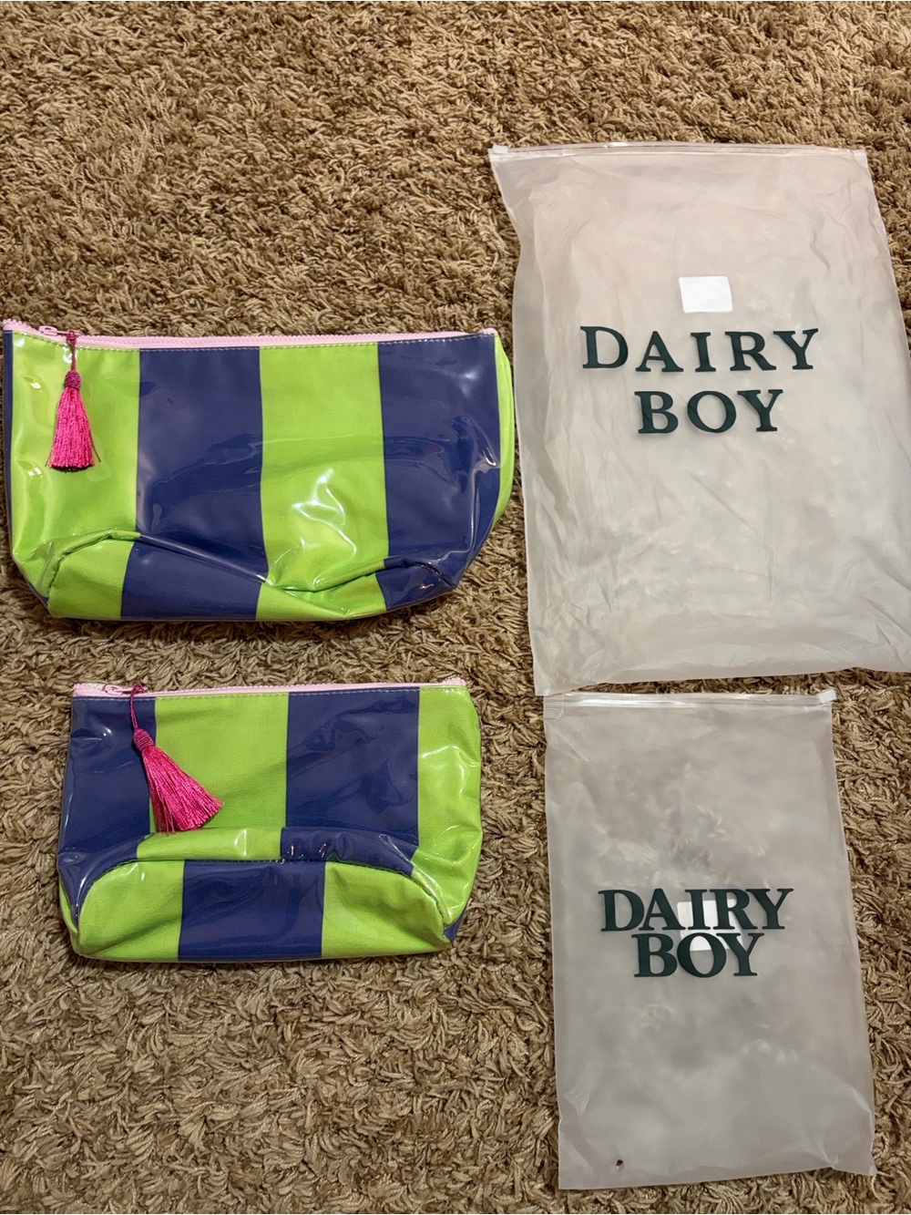 DAIRY BOY Bluff Stripe Green & Navy Striped Cosmetic Pouch  (read comment)
